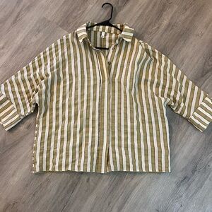Entro Olive and White Striped Button Down Shirt